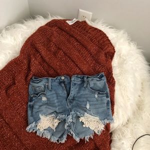 fringe high rise jean shorts